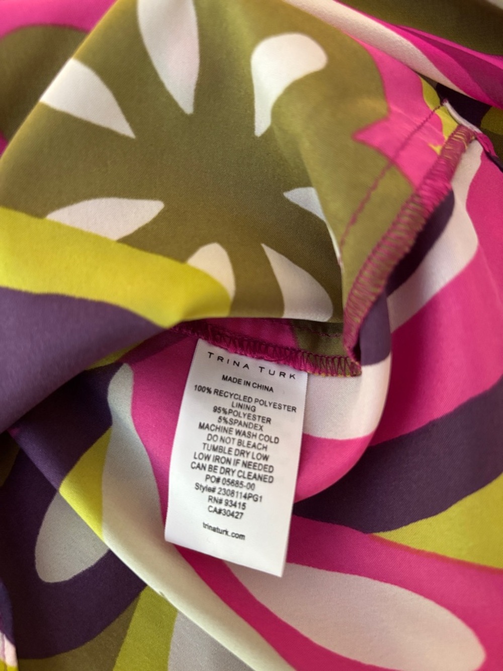 Trina Turk Bold Floral Print Blouse in Fuchsia, Olive & White - Picture 4 of 4